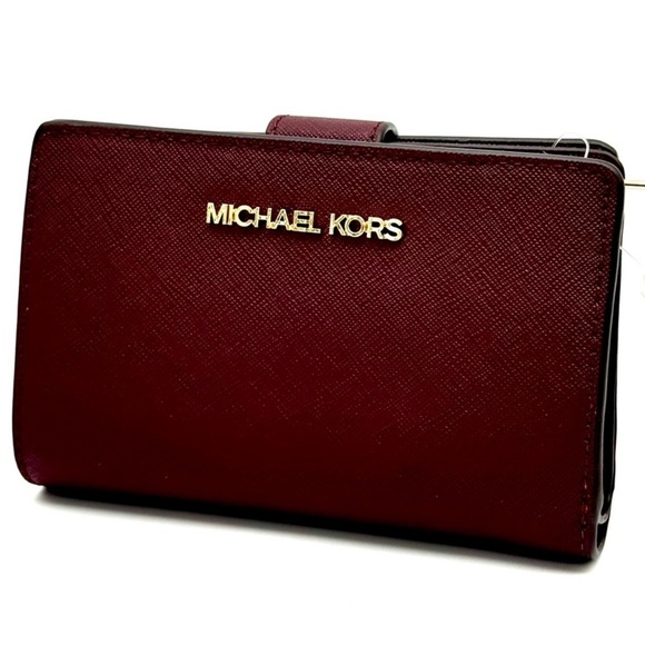 Michael Kors Medium Bifold Zip Chain Wallet Ox Blood - Picture 1 of 8
